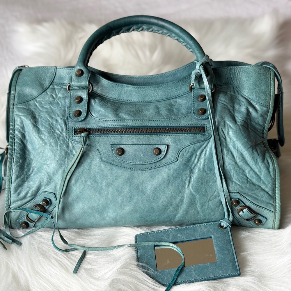BALENCIAGA CITY BAG MOTORCYCLE BAG SUPER RARE F/W 2006 CHÈVRE LEATHER TURQUOISE